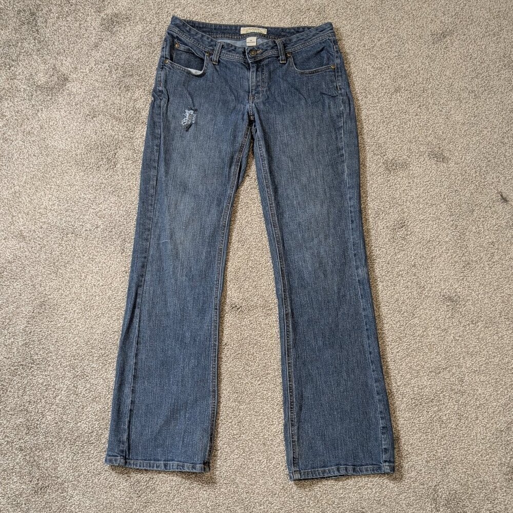 NATURAL REFLECTIONS Blue Denim Low-Rise Distressed Boot-Cut Jeans; Size 6